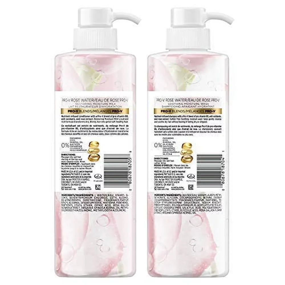 Pantene, Shampoo and Sulfate Free Conditioner Kit, Paraben and Dye Free, Pro-V Blends, Soothing Rose aqua, 17.9 fl oz, Twin Pack Rosewater Kit