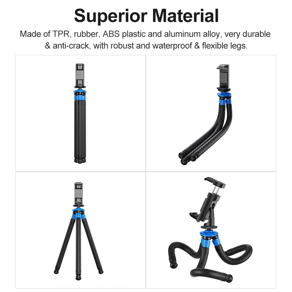 APEXEL APL-JJ07 Detachable Flexible Octopus Tripod Portable Mini Travel Mobile Phone Tripod with Foldable Phone Clip appropriate with GoPro DSLR Camera Max Load 3kg