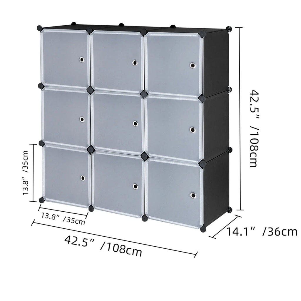 BMTBUY 9-Cube DIY Plastic Closet Cabinet, Modular Book Shelf Organizer Units, Storage Shelving with Doors