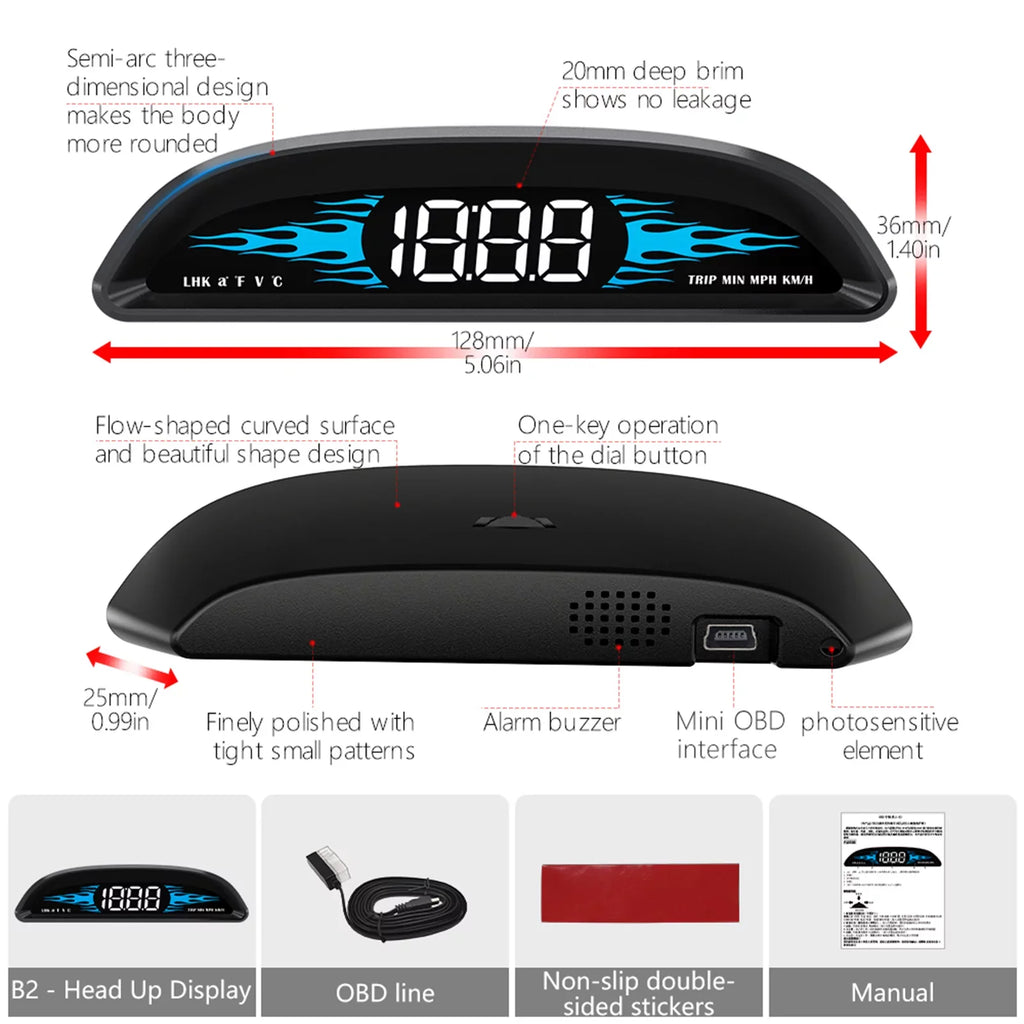 Nebublu Car Speedometer Head-Up Display, B2 Multi-Functions Diagnostic Detector for Improved Driving Safety