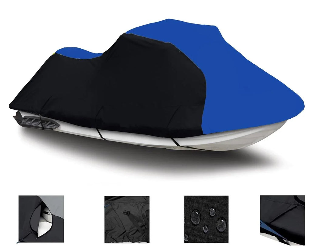 BLACK / BLUE HEAVY-DUTY, 600 DENIER shield appropriate for Kawasaki ZXi 1100 1996 1997 1998 1999 2000 2001 2002 2003 Jet Ski protector PWC Covers 2 Seater