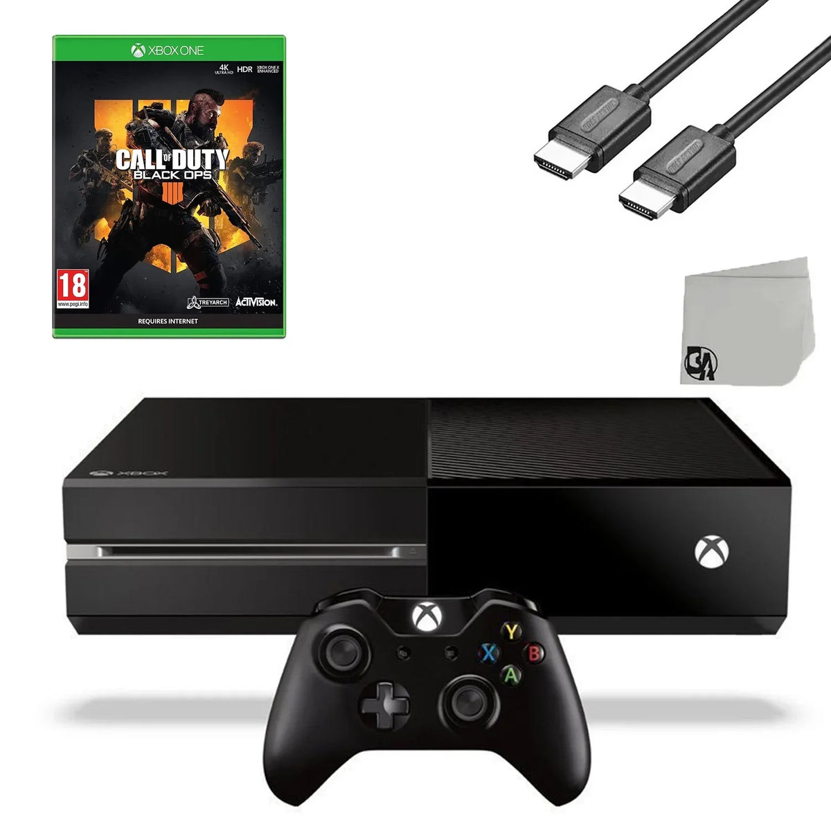 Xbox One Original 500GB Gaming Console Black HDMI Cable With Call of Duty Black Ops 4 Game BOLT AXTION Bundle Used