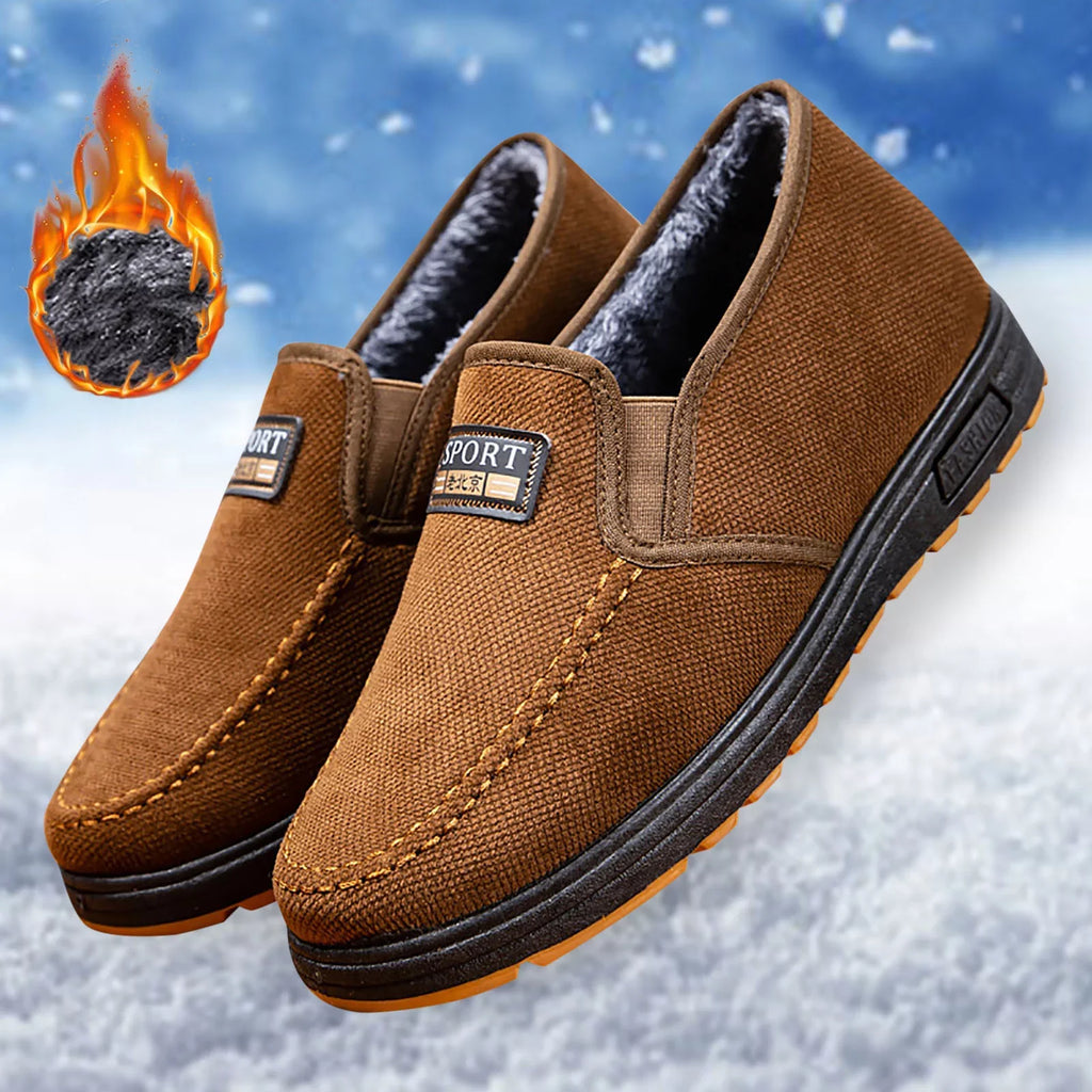 Mens liquid Proof Hiking Shoes Men Snow Boots Fashionable And Simple Winter Thick Warm Cotton Boots Comfortable Flat Bottomed Round Toe