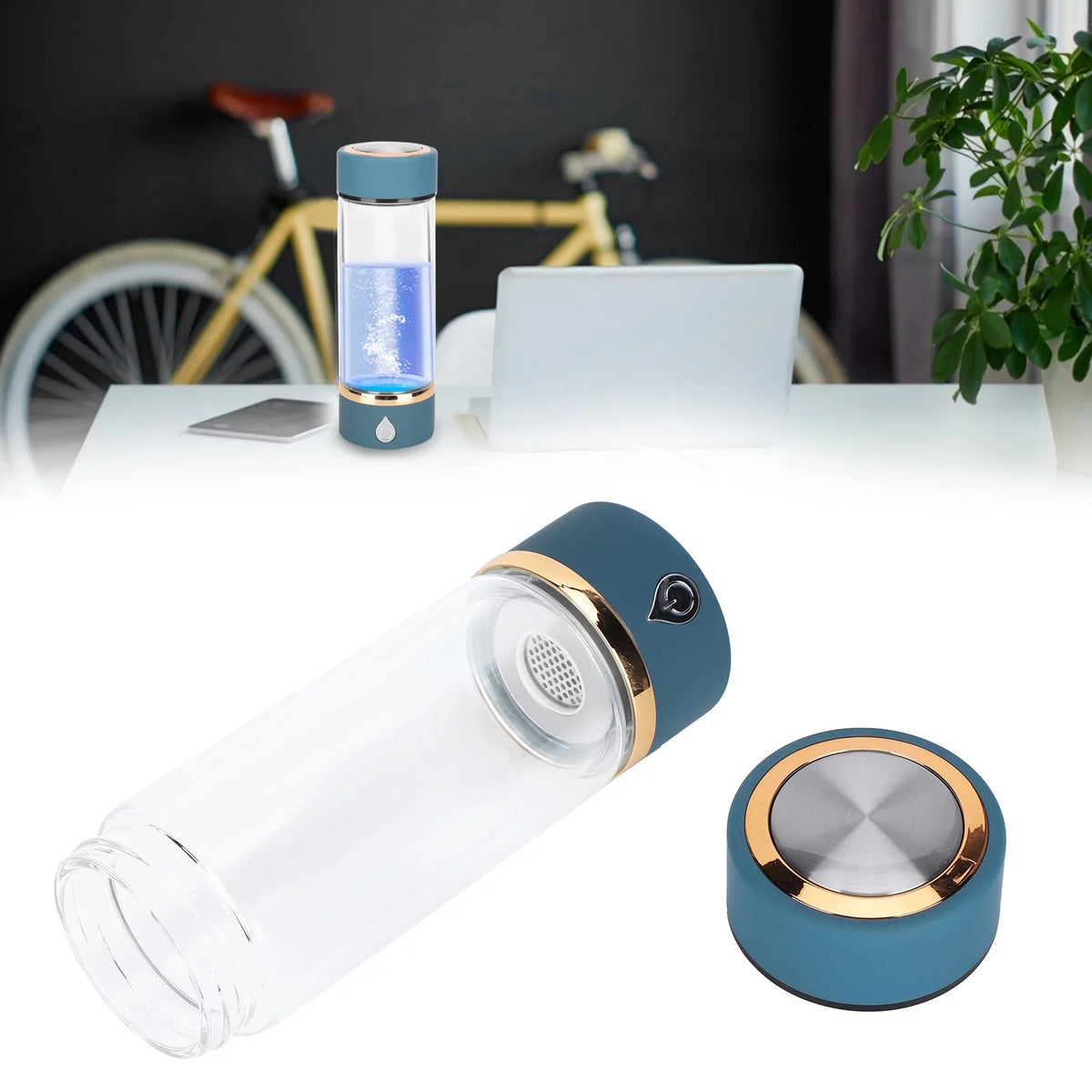 Hydrogen liquid Bottle Generator USB Portable Hydrogen moisture Maker Machine 380ml Blue