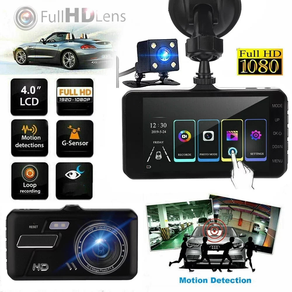 NIFFPD 4" 1080P IPS Touch Screen Dash Cam Dual Lens Car DVR 170° Front and Rear Camera Dashboard, Camera Recorder with G-Sensor