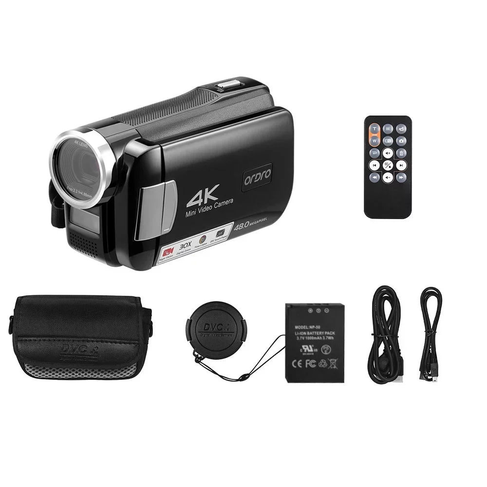 AC2 4K Digital Video Camera Camcorder DV Recorder 48MP 30X Digital Zoom IR Night Vision 3.0 Inch IPS Touchscreen with Battery Remote Control Carry Bag