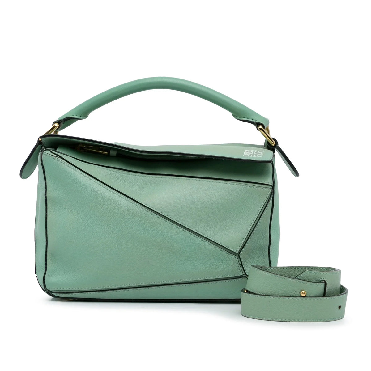 Pre-Owned Authenticated LOEWE Small Puzzle Satchel Calf Leather Green Unisex (Good)
