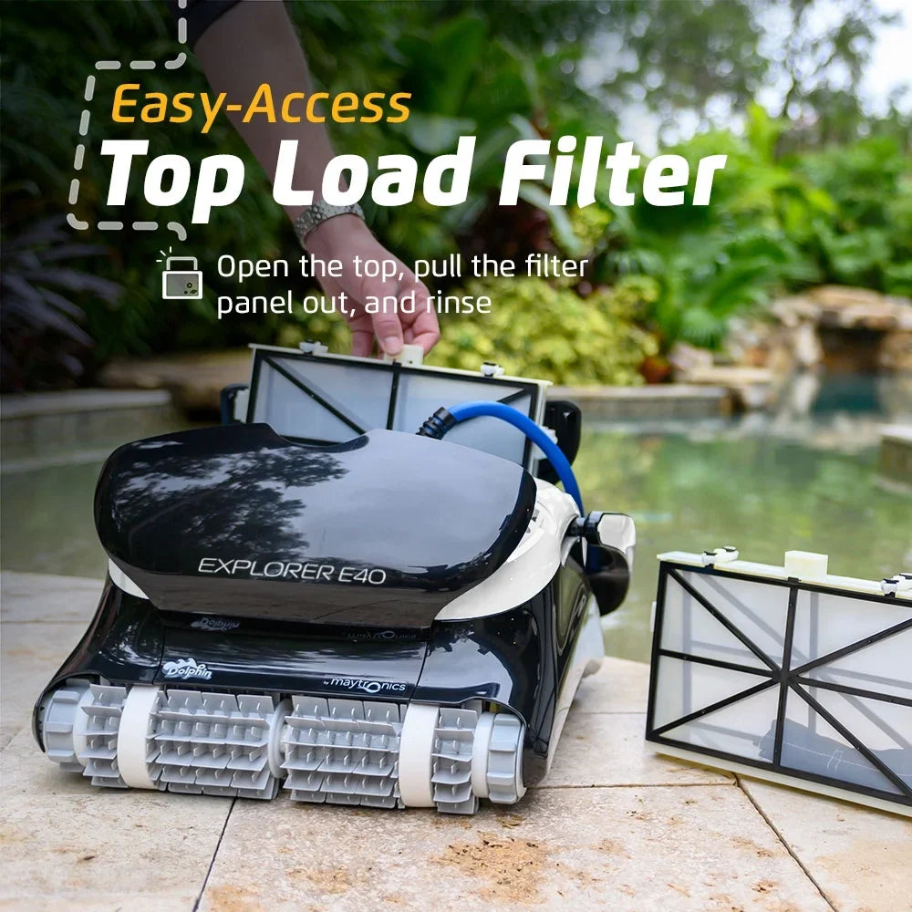 Dolphin Explorer E40 Wi-Fi Robotic Pool Vacuum Cleaner Pools up to 50 FT - Waterline Scrubber Brush