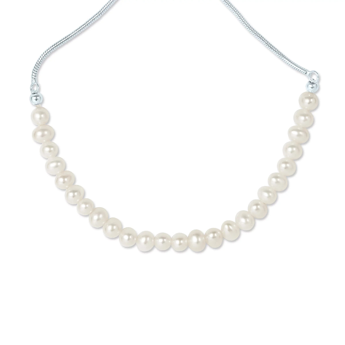 Gemistry White Cultured Freshwater Pearl Adjustable Slider Bracelet in 925 Sterling Silver for Women