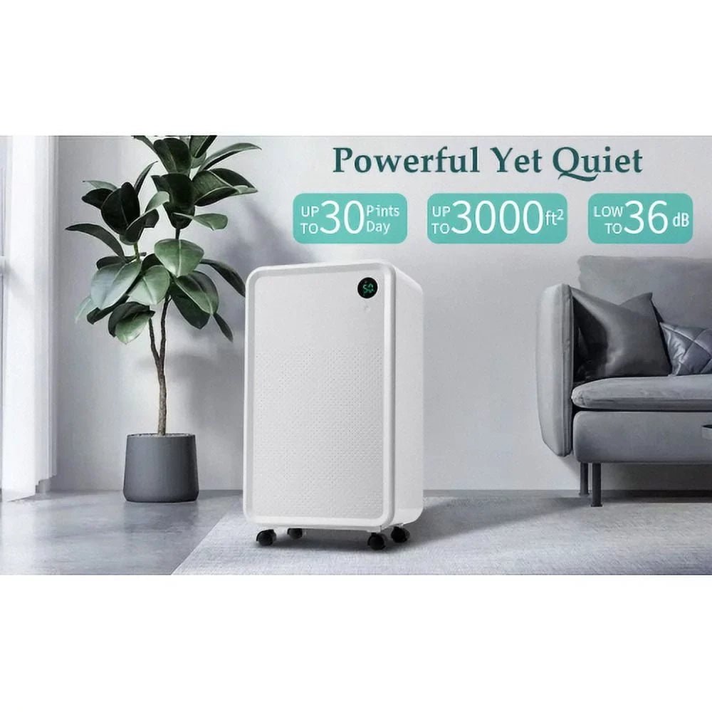 Dehumidifier with 2L aqua Tank, Auto or Manual Drain, 30 Pint Dehumidifier for Medium to Large Rooms and Basements. Ft. Churanty 3,000 Sq