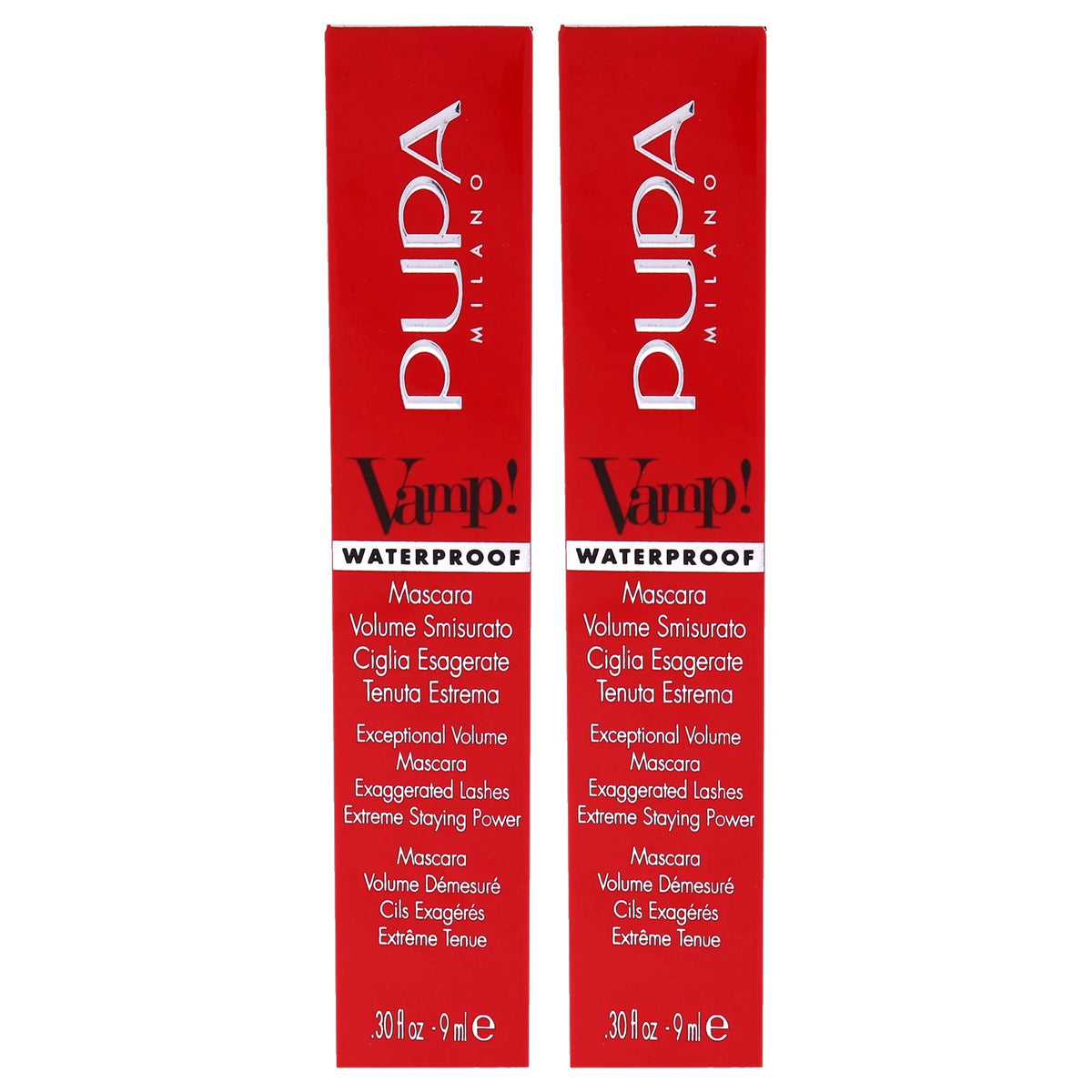 Pupa Milano Vamp! Waterproof Mascara - 001 Extra Black - Pack of 2 - 0.30 oz Mascara