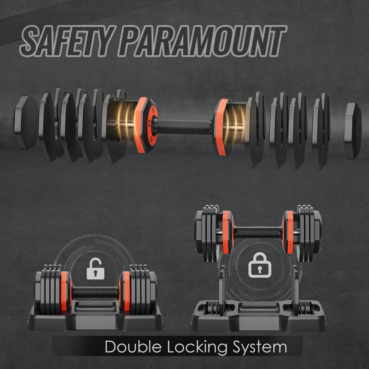 55LB 5 in 1 Single Adjustable Dumbbell,Free Dumbbell Weight Adjust with Anti-Slip Metal Handle, Ideal for Full-Body Home Gym Workouts