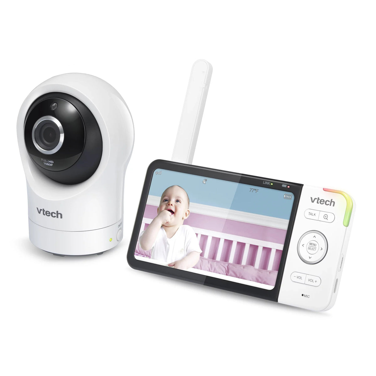 VTech Smart WiFi Video Baby Monitor with 5-inch High Definition Display and 1080p 360-Degree Panoramic Viewing Pan and Tilt HD Camera, RM5864HD, White