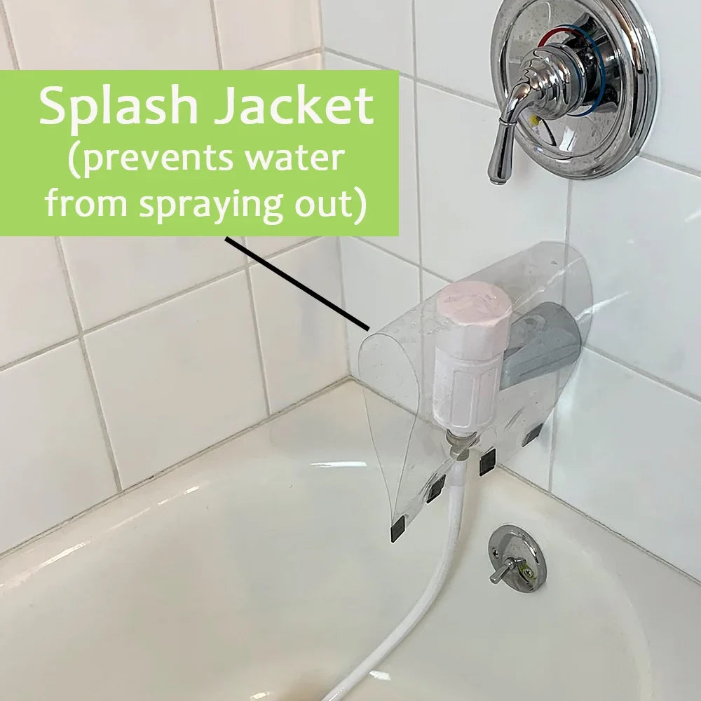 For Bathtub Spouts with Front Pullup Lever Only.. Wondurdog Bathtub Spout and Garden Hose Dog Wash Kit with Splash Shield and Rubber Scrubbing Teeth