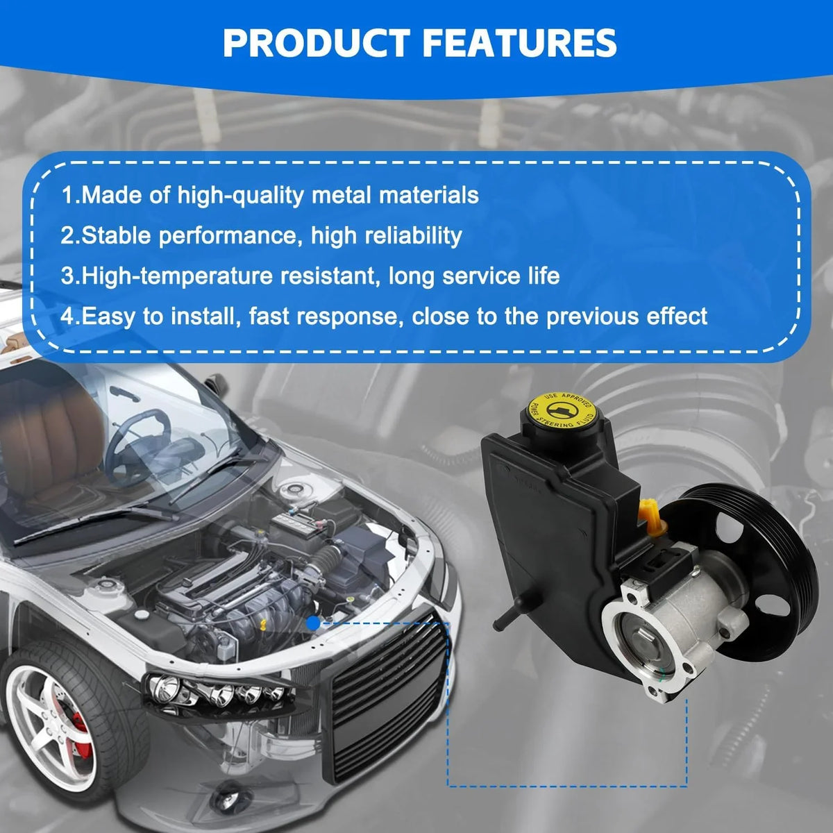 PANGOLIN Power Steering Pump 20-38771 Fits for 1997-2001 Jeep-Cherokee L6 4.0L, 1998-2003 XJ Wrangler L6 4.0L Auto Pump Aftermarket Parts 86-00274, RL087871AE, AD55-7140