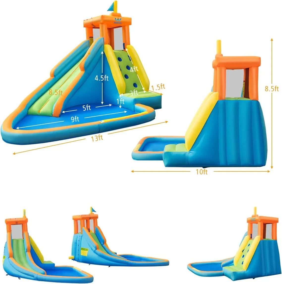 Inflatable moisture Slide, Hippo Themed liquid Slides for Kids Backyard w/Long Slide, 740w Blower, Splashing Pool, moisture Cannon, Indoor Outdoor Blow up Giant moisture Park for Big Kids and Adults