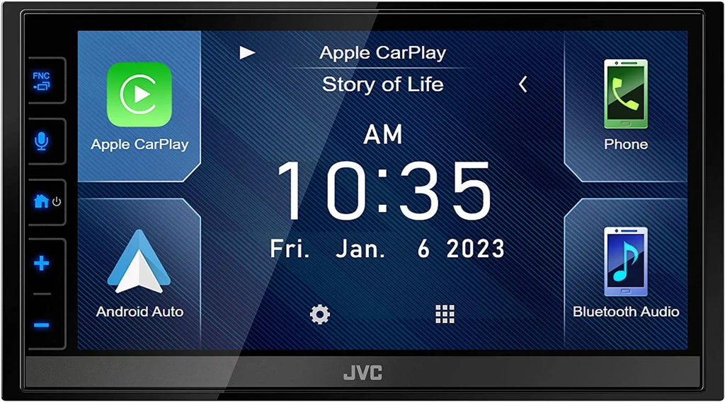 Digital Media Receiver with 6.8" Capacitive Touchscreen,  CarPlay, Android Auto, AM/FM Radio, Maestro Ready, No CD Player. JVC KW-M780BT 2-DIN Car Stereo w/ Backup Camera & SiriusXM Tuner Bundle