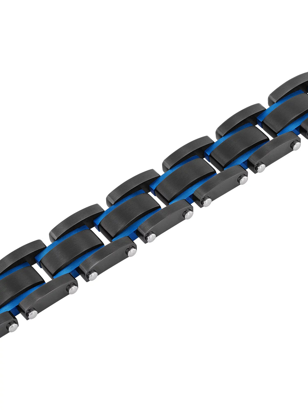 Men's Black and Blue Stainless Steel Link Bracelet
