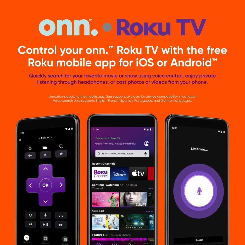 55” QLED 4K UHD (2160p) Roku Smart TV with Dolby Atmos, Dolby Vision, Local Dimming, 120hz Effective Refresh Rate, and HDR (100071701). onn