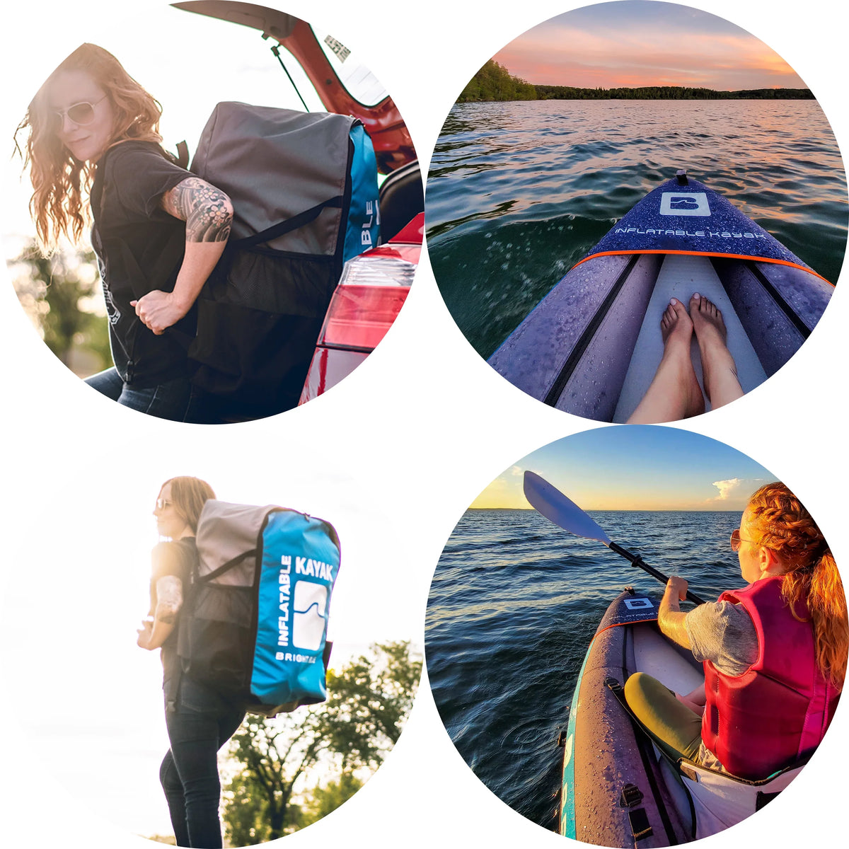 BRIGHT BLUE Inflatable Touring White aqua Paddling Kayak 1-2 Persons sit-on with Paddles,Hand Pump,Backpack,Fins