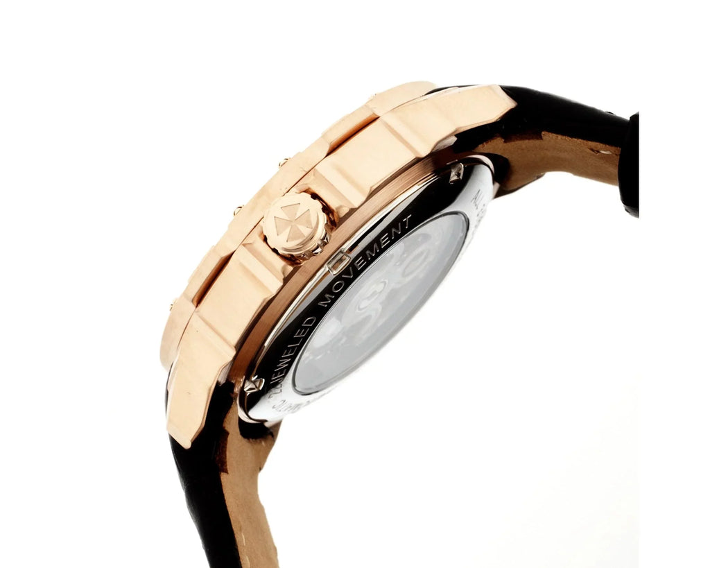 Heritor Carter Rose Gold-tone Stainless Steel Case Black Skeleton Dial Black Leather Men's Watch HR2506