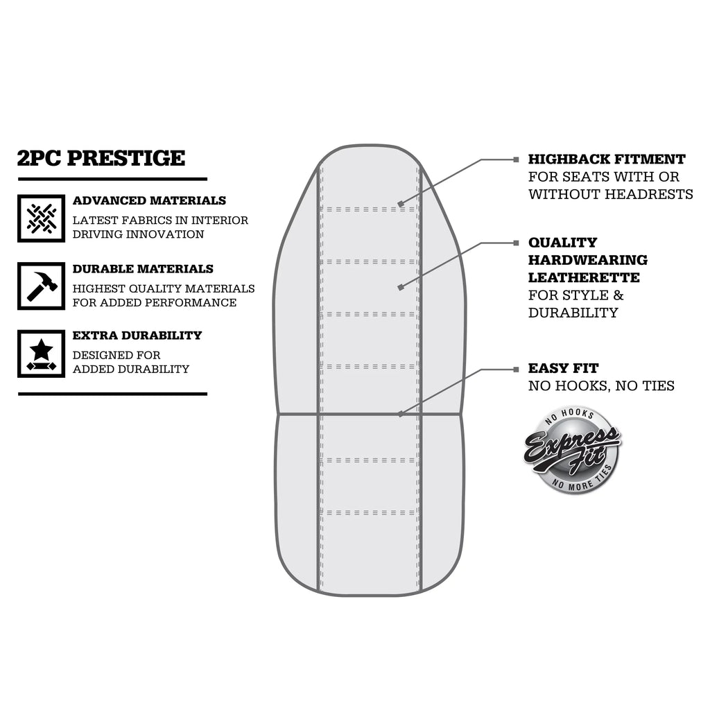 Genuine Dickies 2 Piece Prestige Front Car Seat Covers Vegan Leather Beige, 806514
