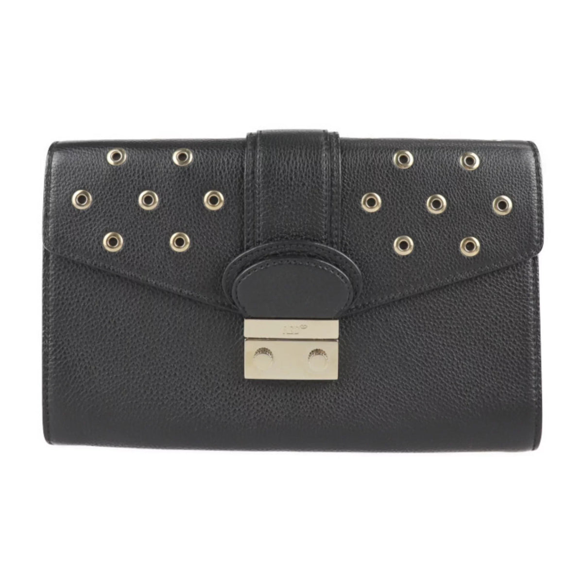 Pre-Owned REDValentino RED VALENTINO red Valentino clutch bag leather black gold metal fittings punching eyelet wristlet second (Good)