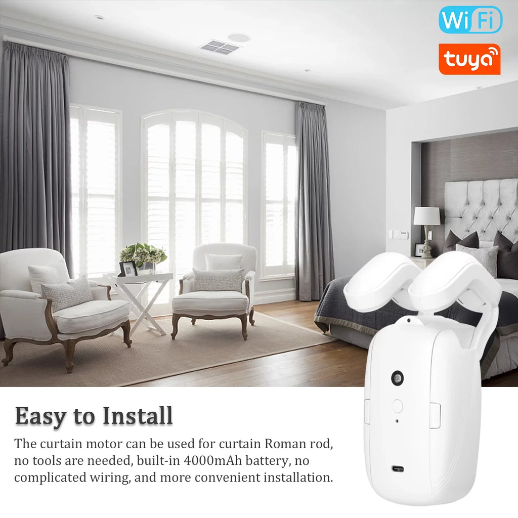 Walmeck WiFi Intelligent Curtain Motor Electric Curtain Robot Automatic Opener No Wiring with Gateways Support APP Remote Control Timer Setup & Sensing matching with Home for Roman Rod