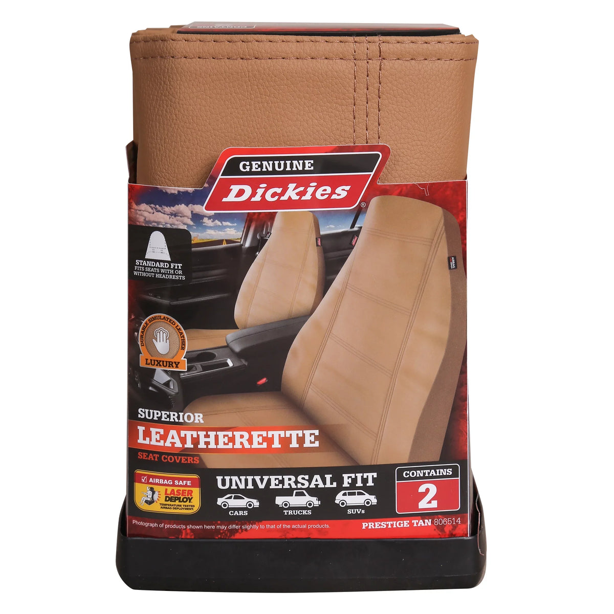 Genuine Dickies 2 Piece Prestige Front Car Seat Covers Vegan Leather Beige, 806514