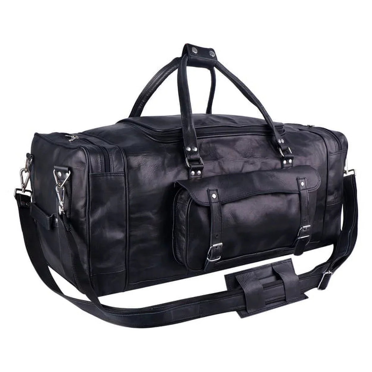 MaheTri 30" Black Leather Travel Duffel Weekender Bag Carry-on Overnight Bag Sports Duffel bag For men and Women