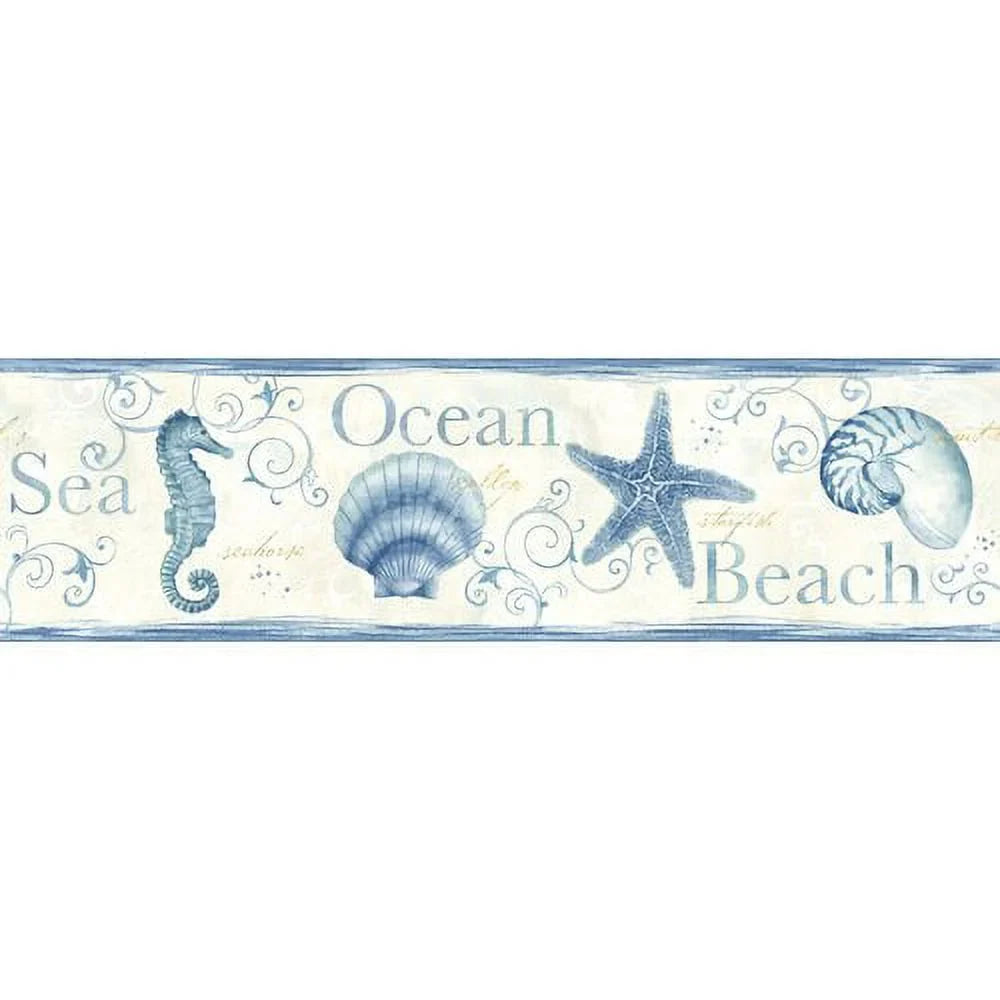 ft.. Chesapeake Island Teal Teal Seashells Border Prepasted Non Woven Blend Wallpaper, 6-in by 15-ft, 7.5 sq