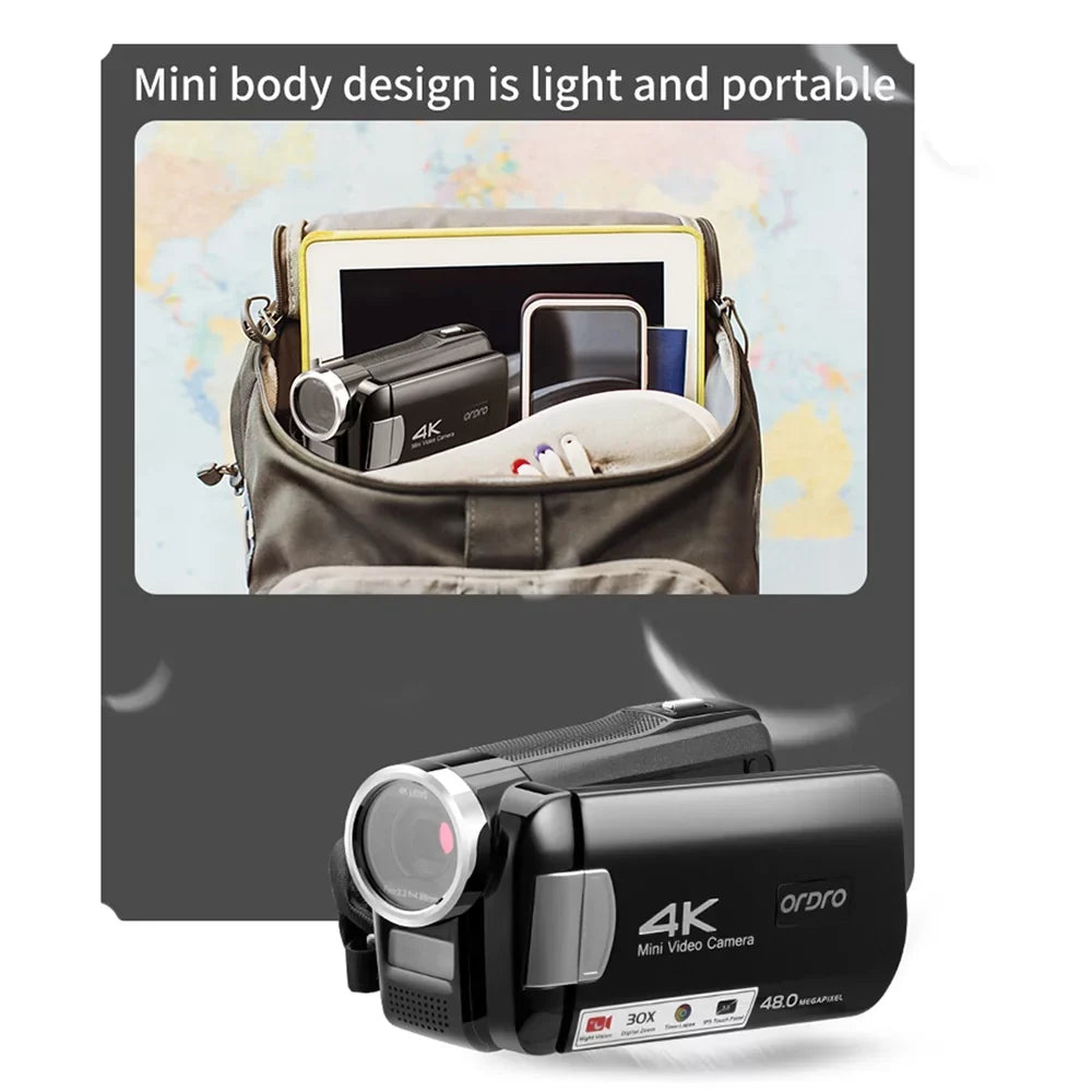 AC2 4K Digital Video Camera Camcorder DV Recorder 48MP 30X Digital Zoom IR Night Vision 3.0 Inch IPS Touchscreen with Battery Remote Control Carry Bag