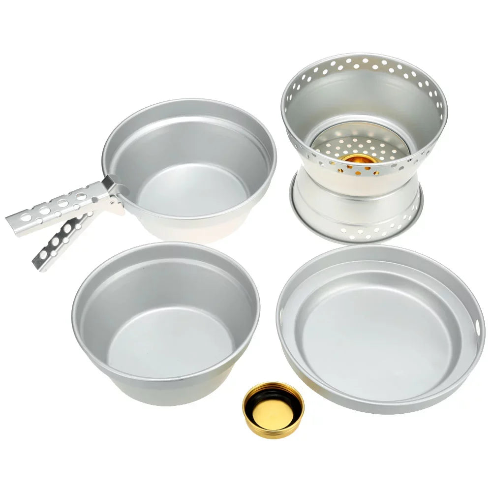 Aibecy Portable Camping Cookware Mess Kit Stove Spirit with Stand Pot Pan Cookware Set for Backpacking Hiking Picnic BBQ