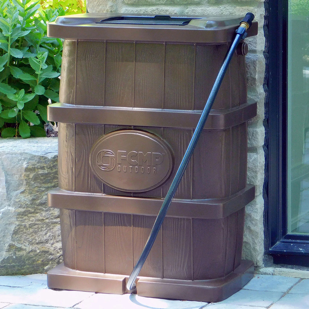 FCMP Outdoor WG4000 45 Gallon Wood Grain Rain moisture Catcher Barrel, Brown