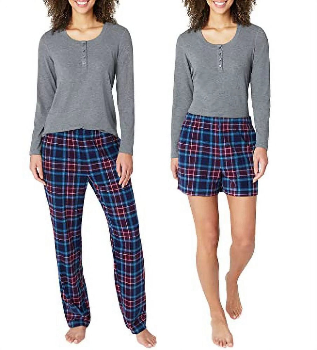 Eddie Bauer Women's 3-Piece Waffle Knit Pajama Set (Gray, Large)