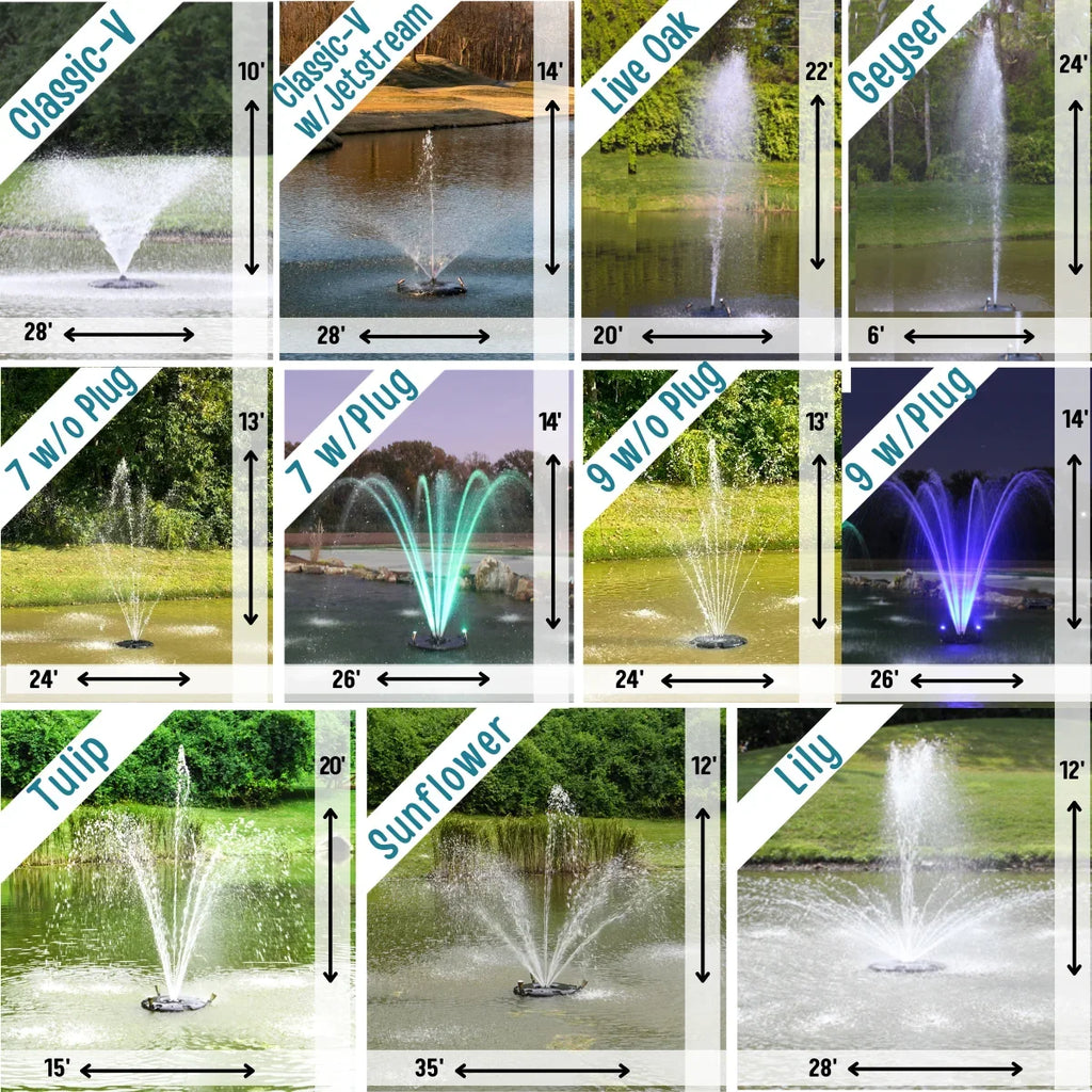 HALF OFF PONDS 1.5  Floating Fountain | 100 foot Cord | 11 Patterns | White Lights | Surface Aeration for Ponds | AQF125003X3W-100