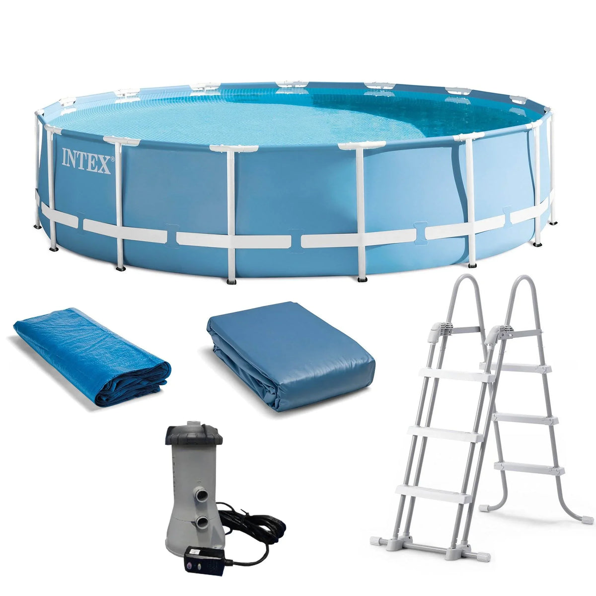 Intex 15 Feet x 48 Inches Prism Frame Pool Set with Ladder, protector, & Pump (Used)