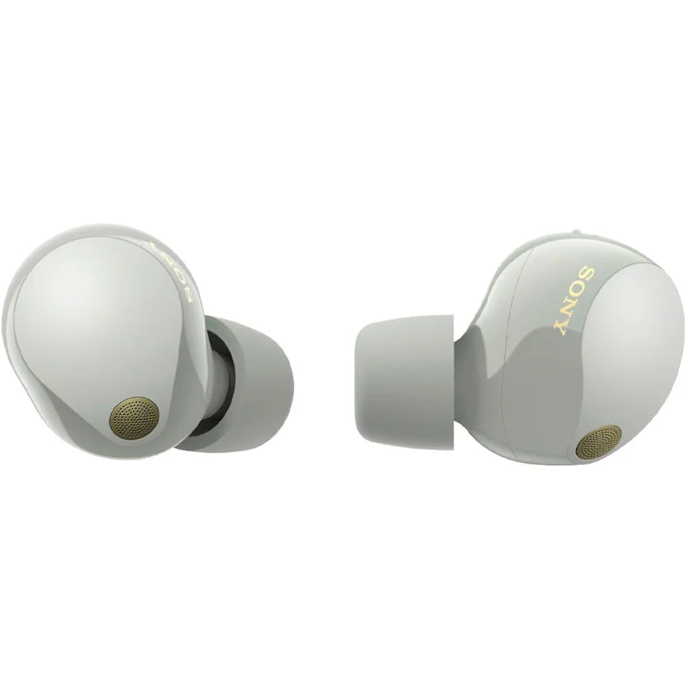 WF-1000XM5 Industry Leading Noise Canceling Truly Wireless Earbuds (Silver) Bundle with Silicone Case (Red), Memory Foam Ear Tips, USB-A to USB-C Cable & 1 YR CPS Enhanced Protection Pack