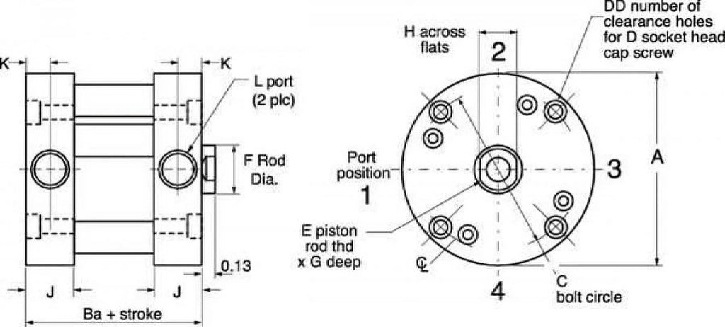 L,Stainless Steel  5YCU5. Speedaire Air Cylinder,2.455 In