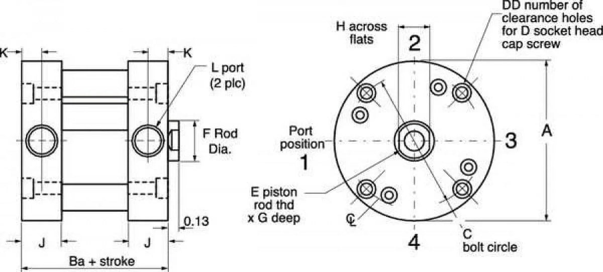 L,Stainless Steel  5YCU5. Speedaire Air Cylinder,2.455 In