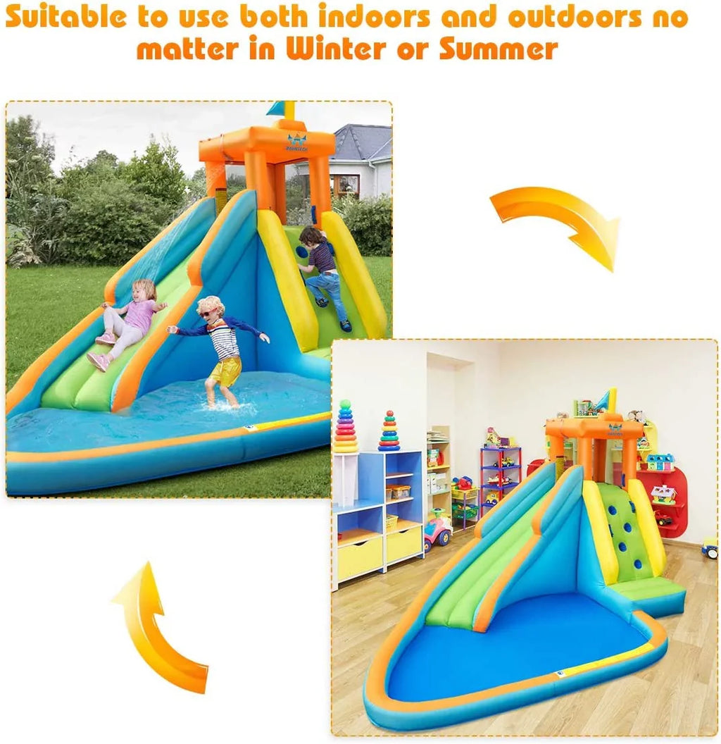Inflatable moisture Slide, Hippo Themed liquid Slides for Kids Backyard w/Long Slide, 740w Blower, Splashing Pool, moisture Cannon, Indoor Outdoor Blow up Giant moisture Park for Big Kids and Adults