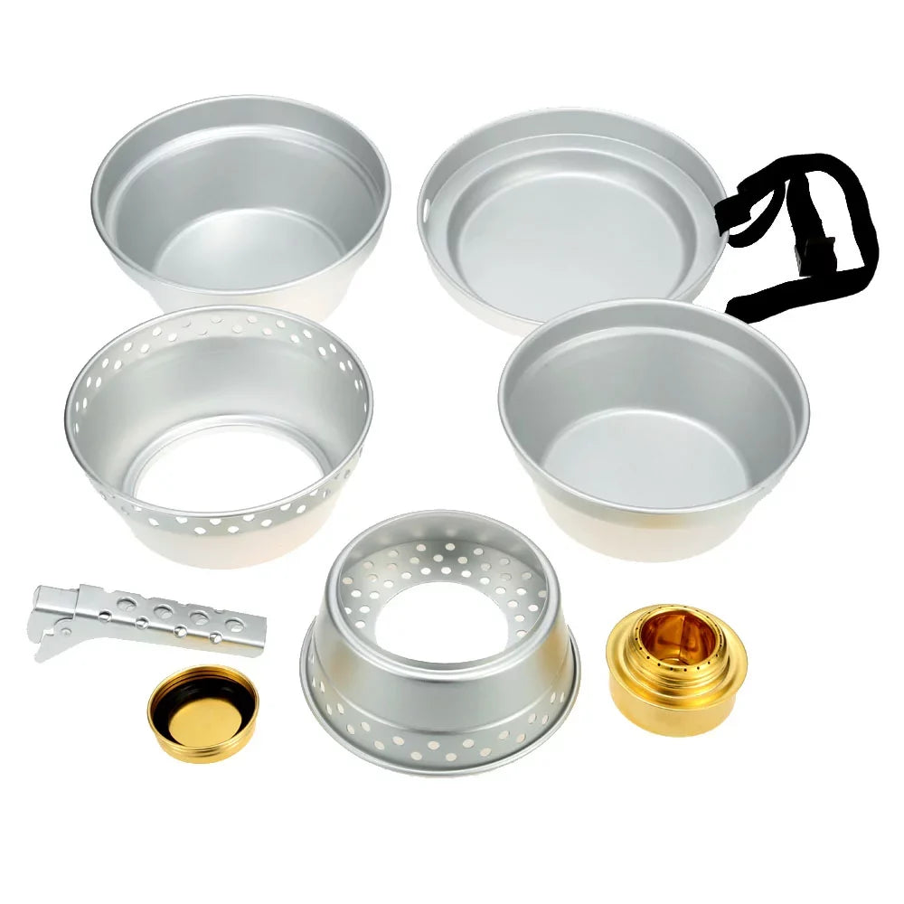 Aibecy Portable Camping Cookware Mess Kit Stove Spirit with Stand Pot Pan Cookware Set for Backpacking Hiking Picnic BBQ