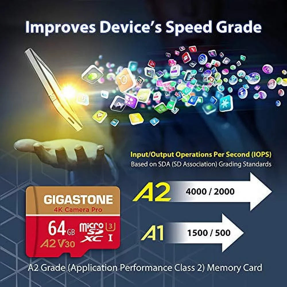 Gigastone 64GB Micro SD Card, 4K Video Recording, 4K Camera Pro, matching with Nintendo Switch, Dash Cam, GoPro Cameras, R/W up to 95/35 MB/s, Micro SDXC UHS-I A1 V30 Class 10, 5 Pack (5x64GB)