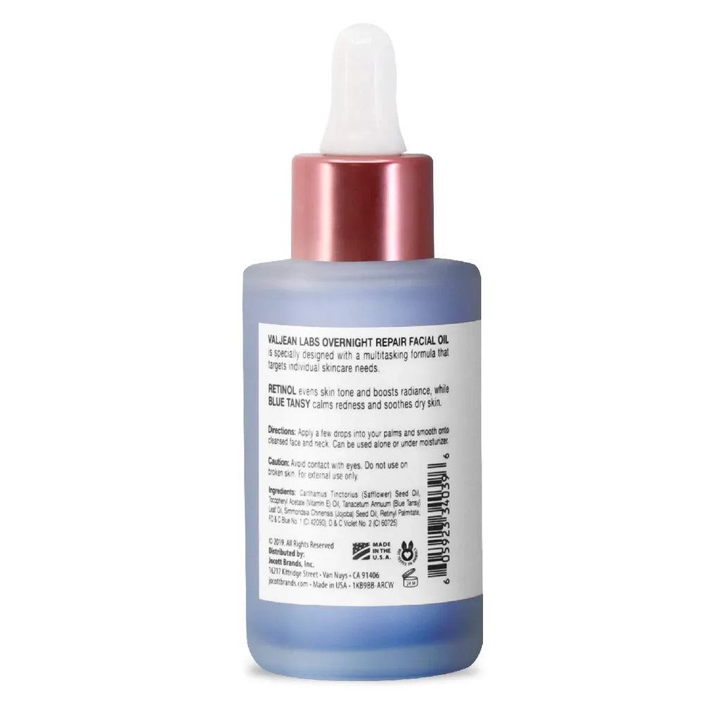 Valjean Labs Overnight Repair Facial Oil  Retinol and Blue Tansy - Helps to Even Skintone, Calm and Soothe Redness - Cruelty Free, Vegan(1.83 oz)