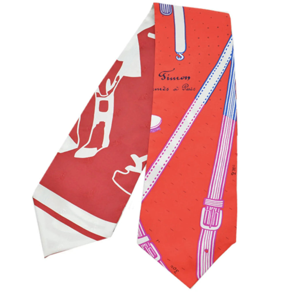 Pre-Owned Hermes HERMES Scarf Twill Up Red White Orange Multi Silk Ladies (Like New)