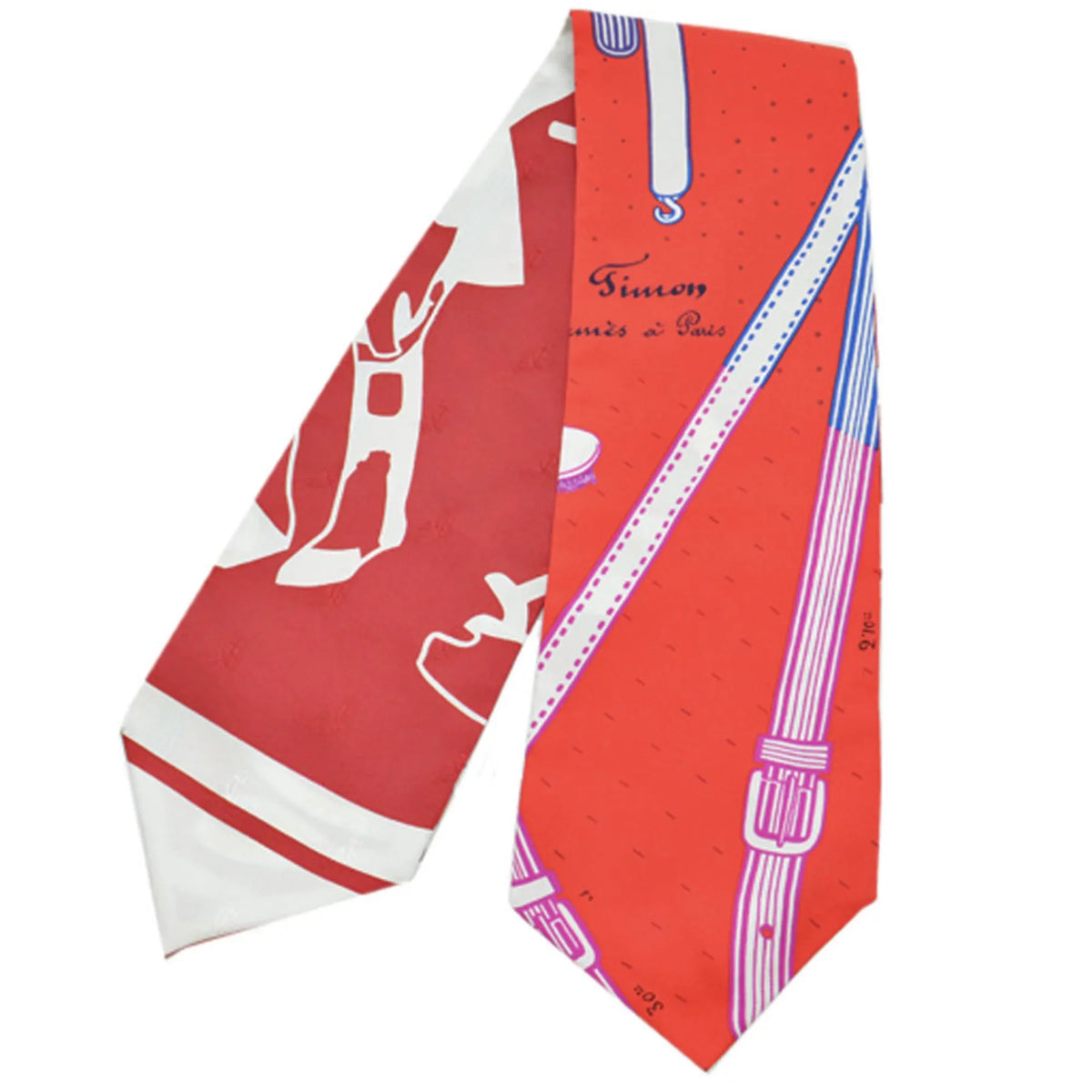 Pre-Owned Hermes HERMES Scarf Twill Up Red White Orange Multi Silk Ladies (Like New)