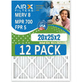 20x25x2 Air Filter MERV 8 Rating, 12 Pack of Furnace Filters Comparable to MPR 700 & FPR 5 - Made in USA by AIRX FILTERS WICKED CLEAN AIR.