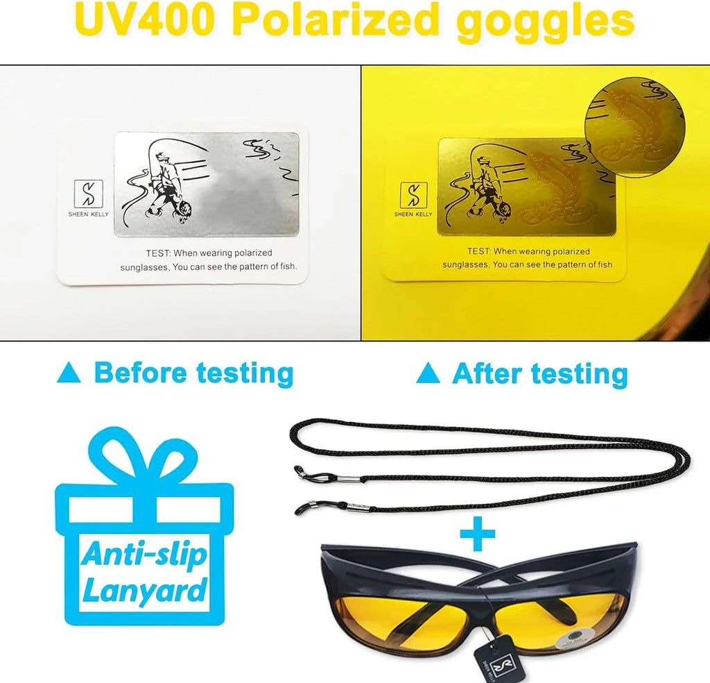 SHEEN KELLY Polarized UV400 Night Vision Glasses Driving Men Women Fit Over Prescription Eyewear Wrap Arounds Sunglasses Yellow Lens
