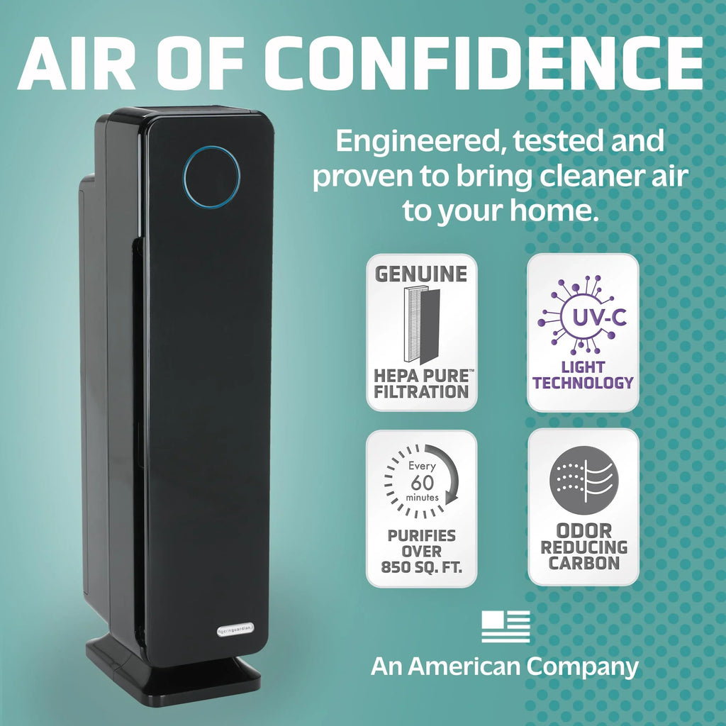 GermGuardian Air Purifier for Home, Large Rooms, H13 HEPA Filter, Removes Dust, Allergens, Smoke, Pollen, Odors, Mold, UV-C Light Helps Reduce Germs, 28 Inch, Black, AC5350B