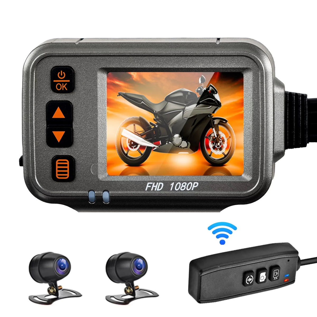 Shinysix Motorcycle Dash Cam,WiFi Dual 1080p Motorbike Camera ,120° Wide Angle,Parking Monitoring, Timed Recording After Flameout Full Body Waterproof Night Vision With 32G storage card